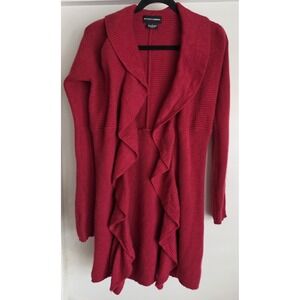 Sutton Cashmere Cardigan Women L Red Long Sleeve Ribbed Classic Sweater Knit